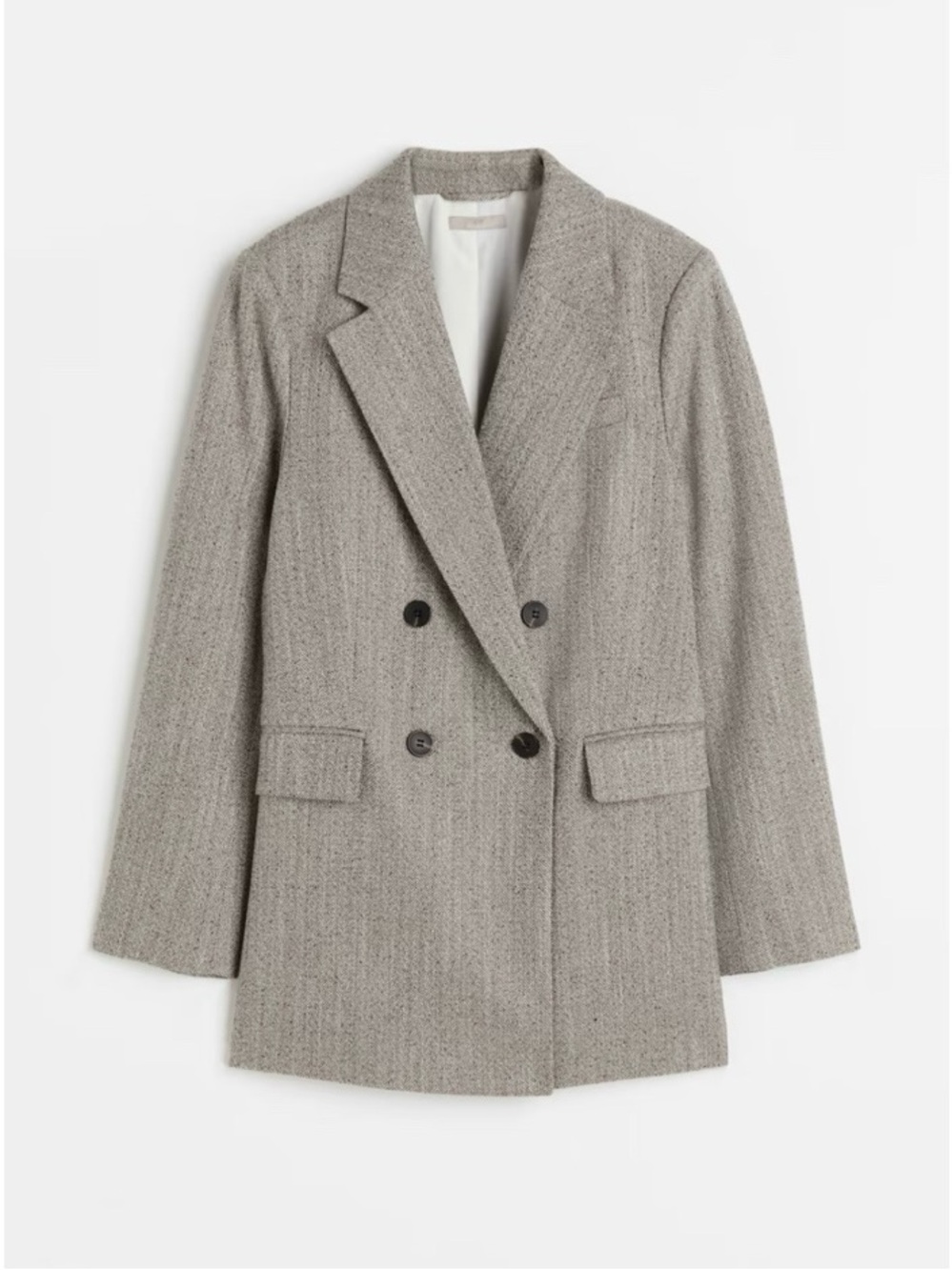 H&M Double-breasted Blazer Jacket in Taupe Herringbone Size XS